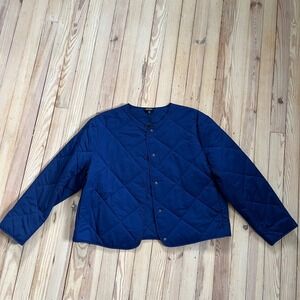 nwt JONES NEW YORK Quilted Navy Blue Collarless Button Front Jacket‎ Women large